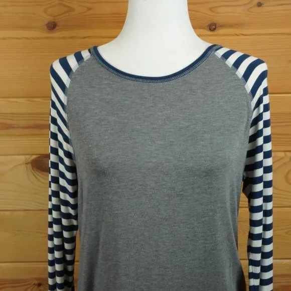 Matilda Jane Dark Blue Striped Gray Long‎ Sleeve Top Size Medium - Picture 2 of 9